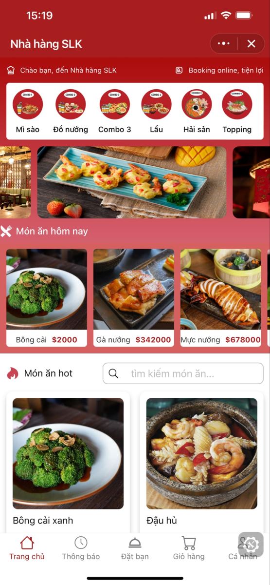 Mẫu Zalo Mini App Nhà hàng