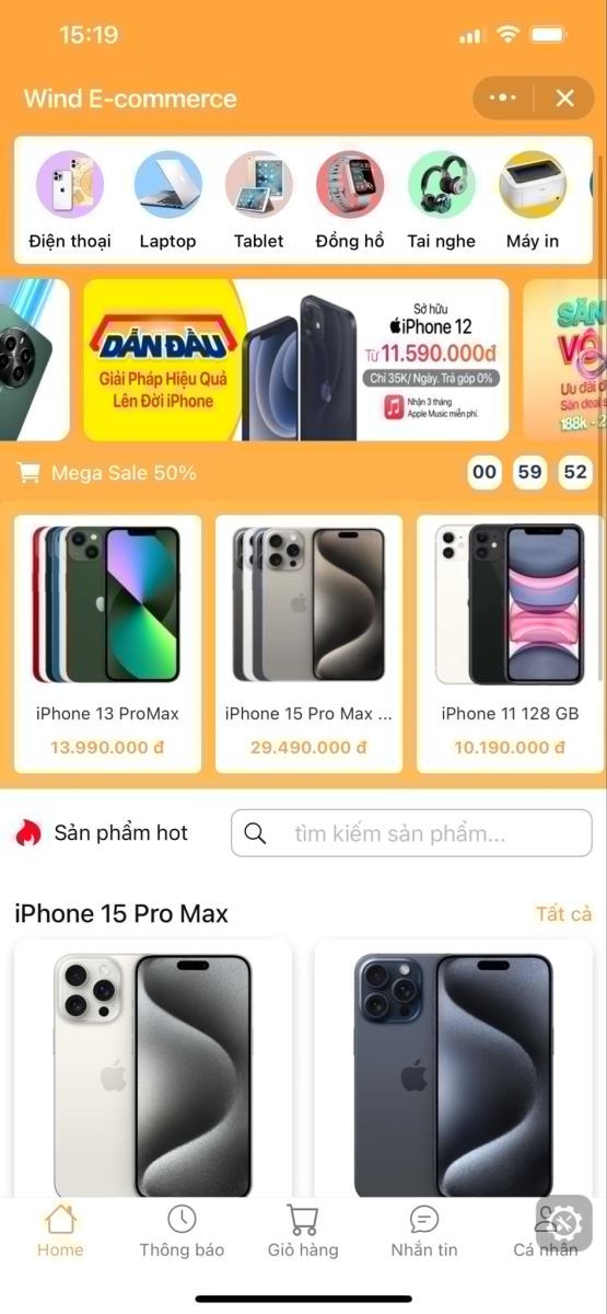 Mẫu Zalo Mini App Thương mại điện tử